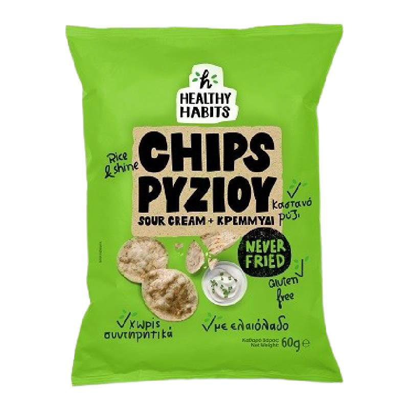 Healthy Habits Chips Ρυζιού με γεύση sour cream και κρεμμύδι 60g